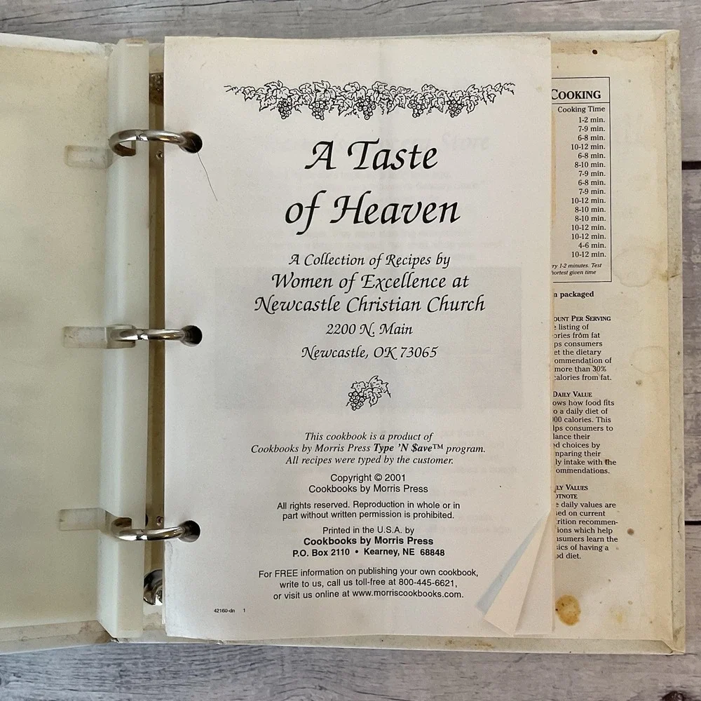 Taste Of Heaven Cookbook Newcastle Christian Church 2001‎ Oklahoma 3 Ring Binder